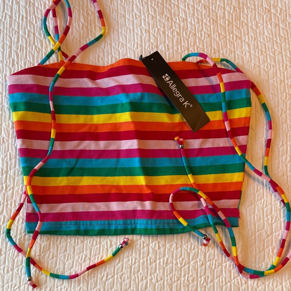 Allegra K Multicolor Striped Crop Top